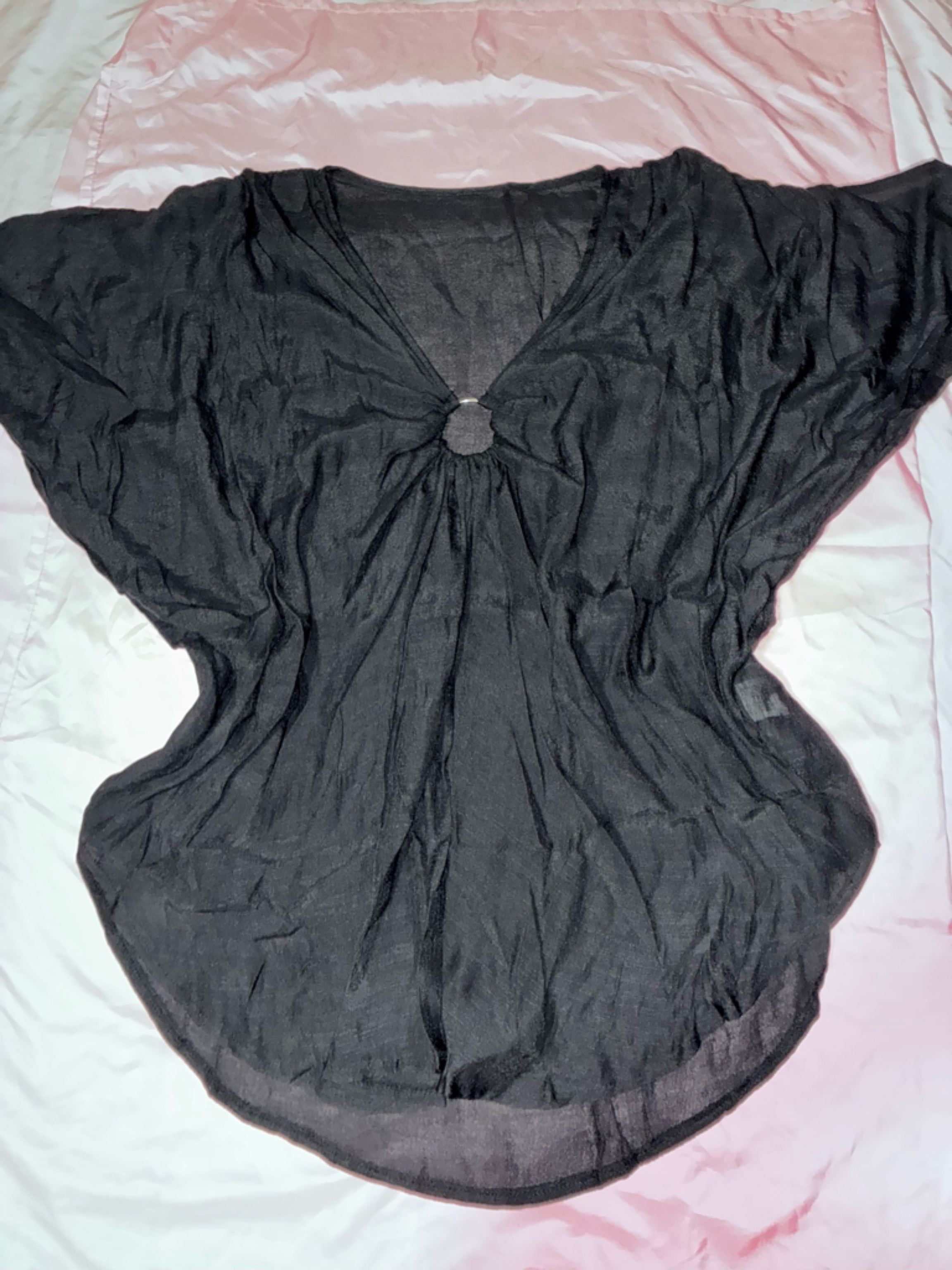 Black Women's Swim Coverup With Ring-Front Detail